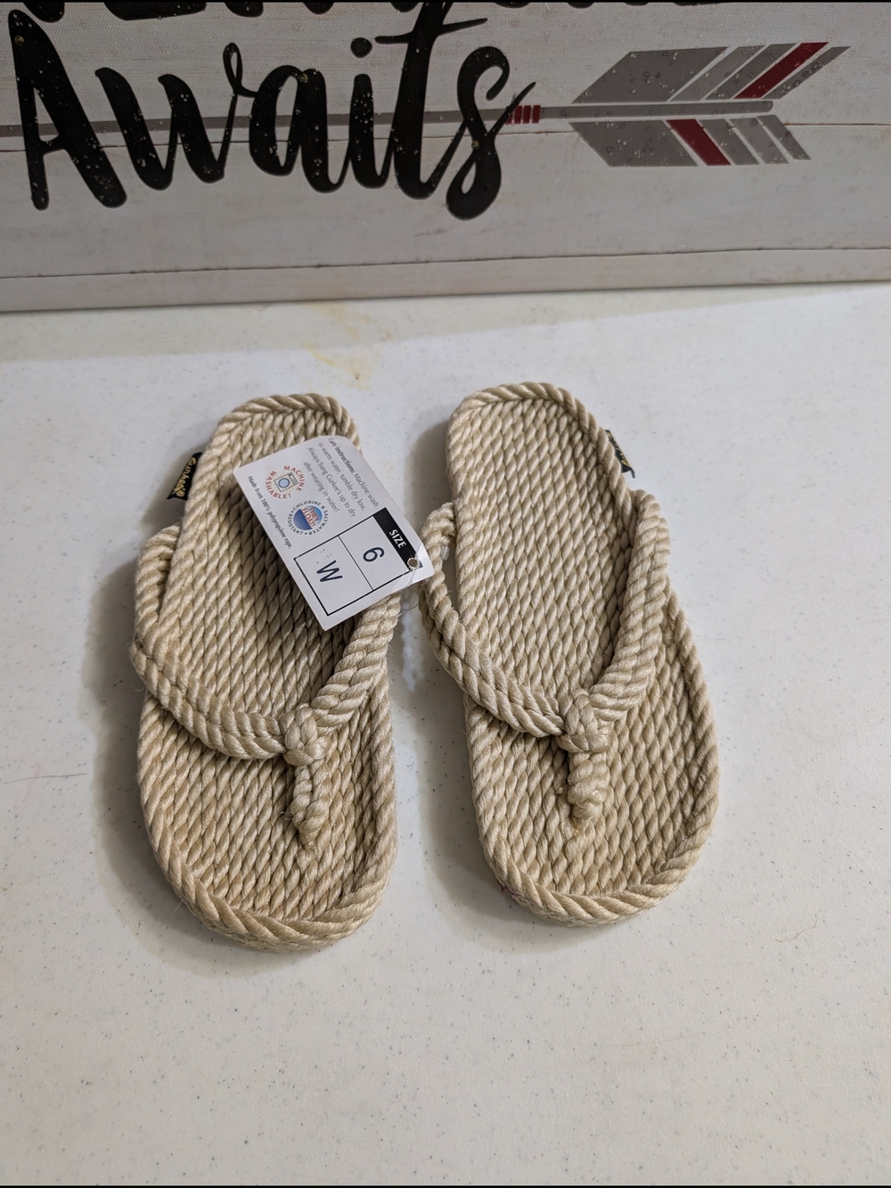 Women's Size 6 Beige Rope Flip Flop Sandals